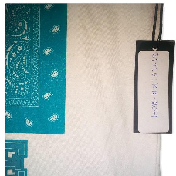 Kendall + Kylie KK logo teal and white Bandana White Tshirt kk-204-teal NWT SM - Picture 3 of 5
